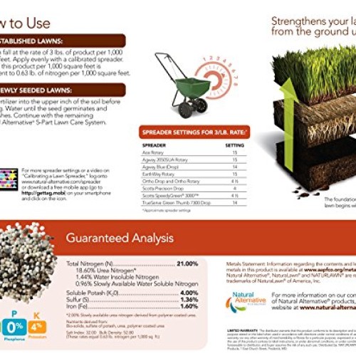 Natural Alternative Fall Lawn Fertilizer 21-0-4 Enriched with Prot...