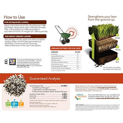 Natural Alternative Fall Lawn Fertilizer 21-0-4 Enriched with Prot...