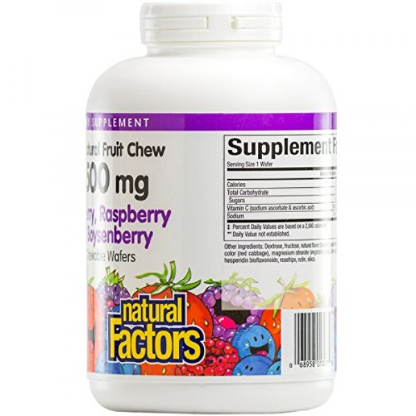 Natural Factors - Vitamin C 500mg, 100% Natural Fruit Chew, Bluebe...