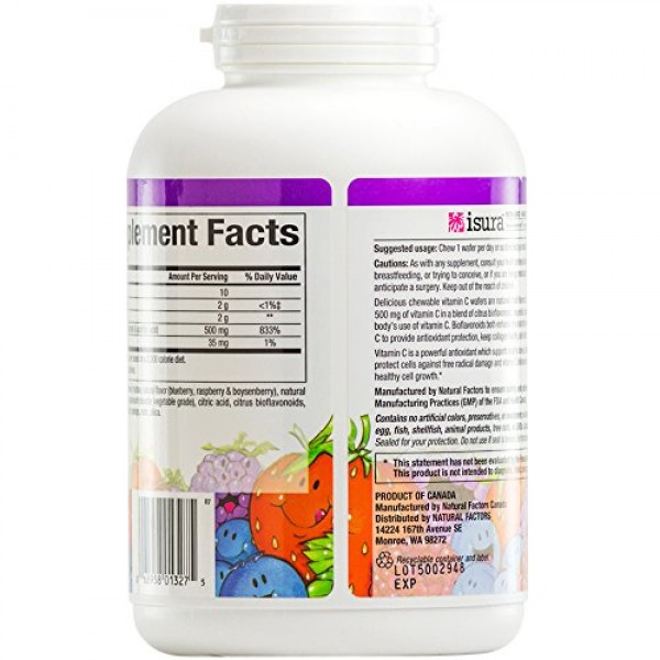 Natural Factors - Vitamin C 500mg, 100% Natural Fruit Chew, Bluebe...