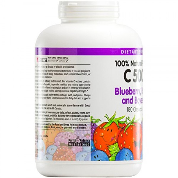 Natural Factors - Vitamin C 500mg, 100% Natural Fruit Chew, Bluebe...