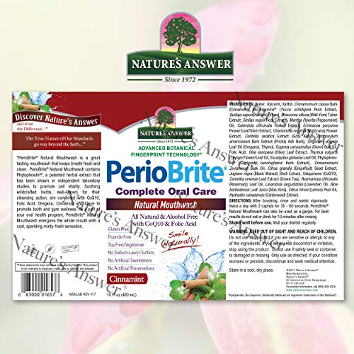 Natures Answer Periobrite Alcohol-Free Mouthwash, Cinamint, 16 Ou...