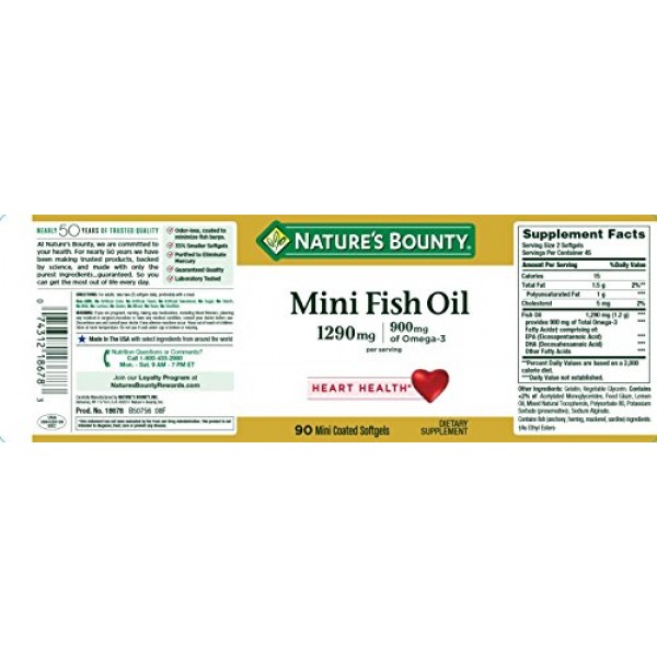 Natures Bounty Fish Oil 1290 mg, 90 Mini Odorless Softgels