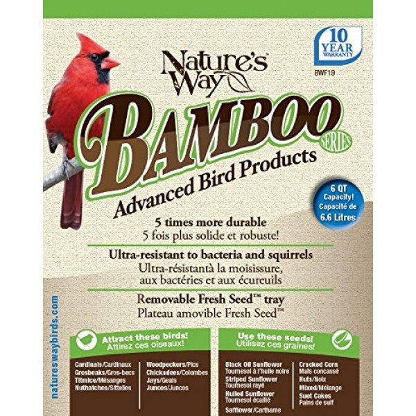 Natures Way Bird Products BWF19 Bamboo Hopper Bird Feeder with Su...