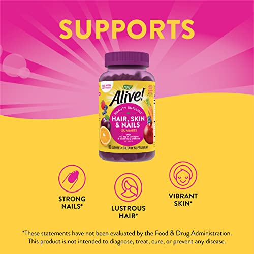 Natures Way Alive! Hair, Skin & Nails Gummies, with Biotin and Co...