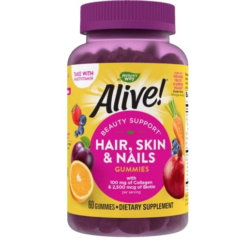 Natures Way Alive! Hair, Skin & Nails Gummies, with Biotin and Co...