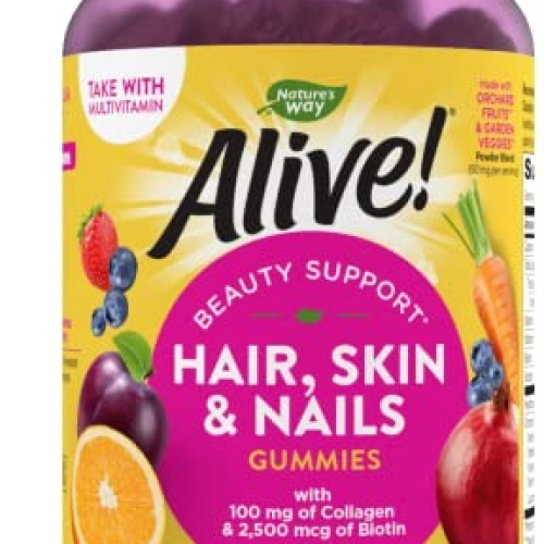 Natures Way Alive! Hair, Skin & Nails Gummies, with Biotin and Co...