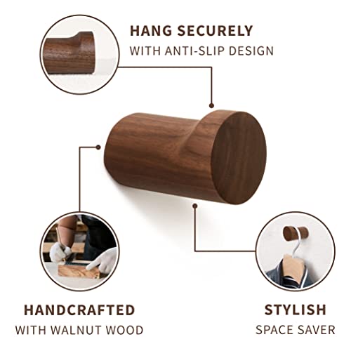 NAUMOO Natural Wooden Wall Hooks - Pack of 4 - Wall Mounted Modern...