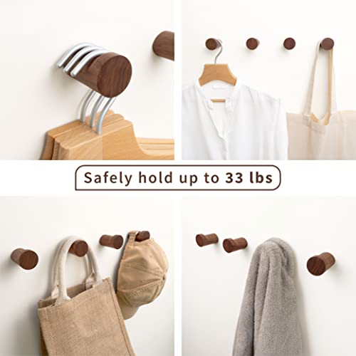 NAUMOO Natural Wooden Wall Hooks - Pack of 4 - Wall Mounted Modern...