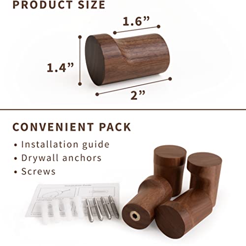 NAUMOO Natural Wooden Wall Hooks - Pack of 4 - Wall Mounted Modern...