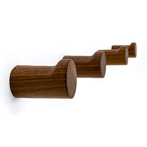 NAUMOO Natural Wooden Wall Hooks - Pack of 4 - Wall Mounted Modern...
