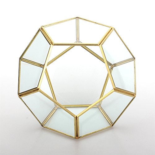NCYP Gold Glass Geometric Terrarium, Home Tabletop Decor, Pentagon...