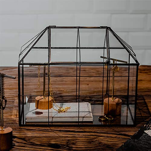 NCYP Reinforced Glass Terrarium Geometric, Black Grid House Shape ...