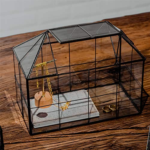 NCYP Reinforced Glass Terrarium Geometric, Black Grid House Shape ...
