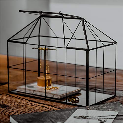 NCYP Reinforced Glass Terrarium Geometric, Black Grid House Shape ...