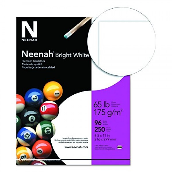 Neenah Bright White Cardstock, 8.5 x 11, 65 lb/176 gsm, 250 Shee...