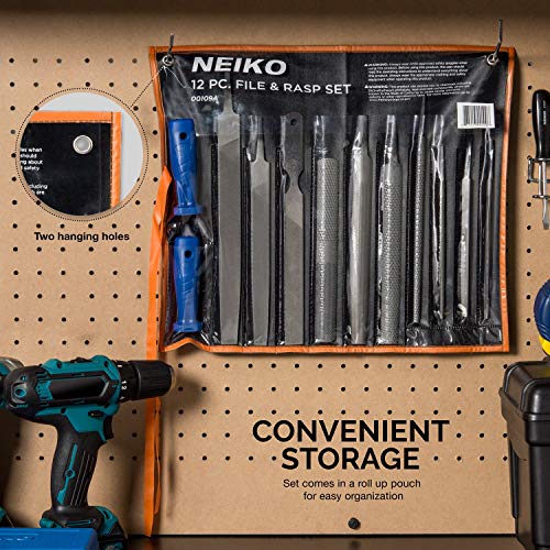 Neiko 00109A Heavy Duty File and Rasp Set, 12 Piece | PVC Handle