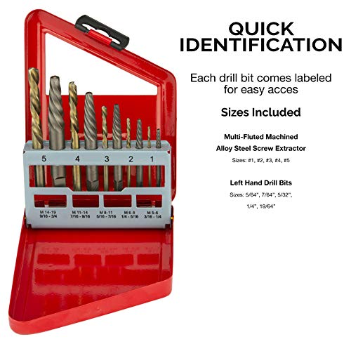 NEIKO 01925A Screw Extractor and Left Hand Drill Bit Set, 10 Piece...