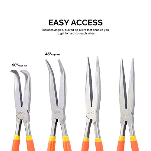 NEIKO 02105A Long Nose Plier | 4 Needle Nose Pliers Set | 11” Long...
