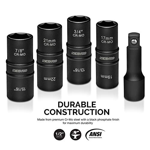 Neiko 02282B 1/2 Drive Impact Flip Socket Set, 5 Piece Thin Wall ...