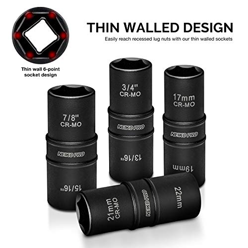 Neiko 02282B 1/2 Drive Impact Flip Socket Set, 5 Piece Thin Wall ...