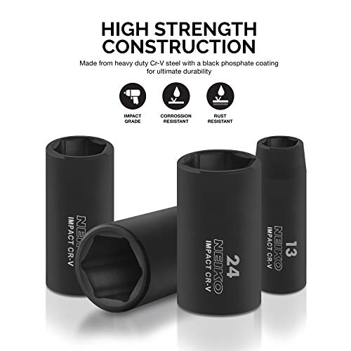 Neiko 02474A 1/2 Drive Deep Impact Socket Set, 15 Piece | 6 Point...