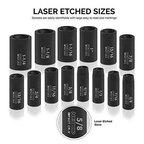 Neiko 02476A 1/2 Drive Deep Impact Socket Set, 14 Piece | 6 Point...