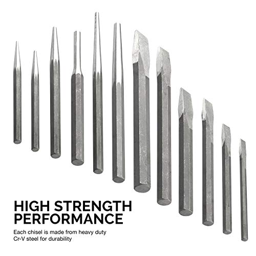 Neiko 02623A Heavy Duty Cold Chisel and Punch Set, 12 Piece, Carry...