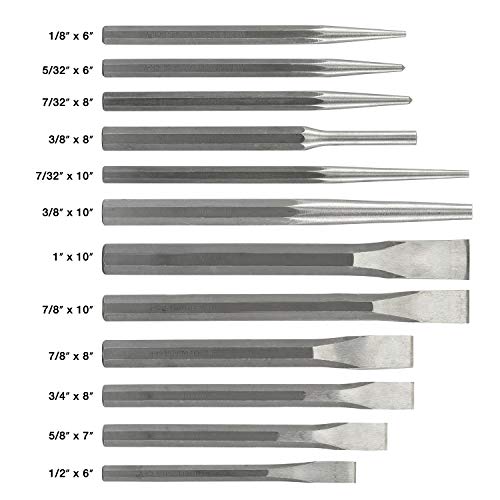 Neiko 02623A Heavy Duty Cold Chisel and Punch Set, 12 Piece, Carry...