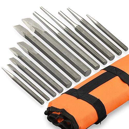 Neiko 02623A Heavy Duty Cold Chisel and Punch Set, 12 Piece, Carry...