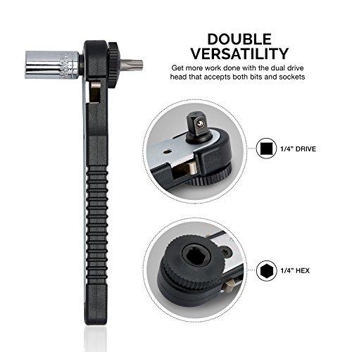Neiko 03043A Right Angle 1/4-Inch Dual-Drive Head Mini Ratchet Wre...