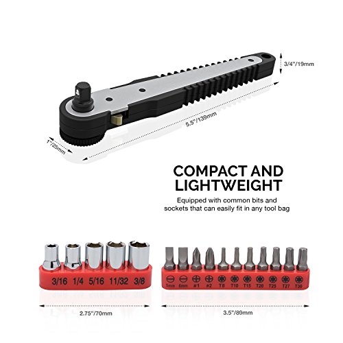 Neiko 03043A Right Angle 1/4-Inch Dual-Drive Head Mini Ratchet Wre...