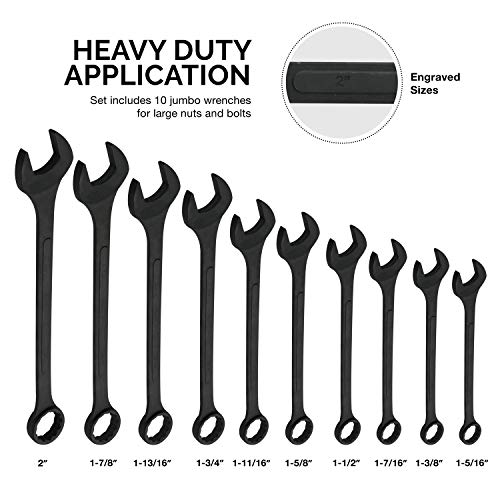Neiko 03129A Jumbo Combination Wrench Set, 10 Piece | Black Oxide ...