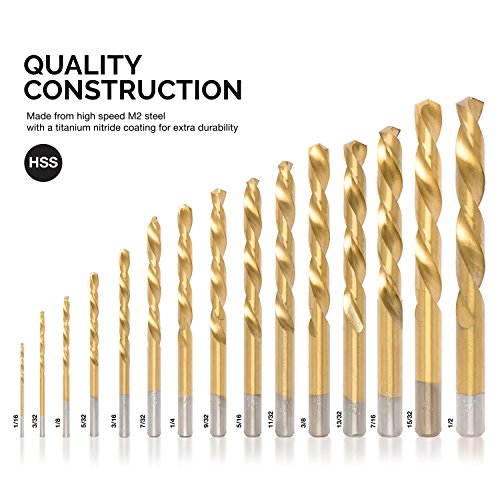NEIKO 10037A Left Hand Drill Bit Set | 15 Piece | SAE 1/16 - 1/2...
