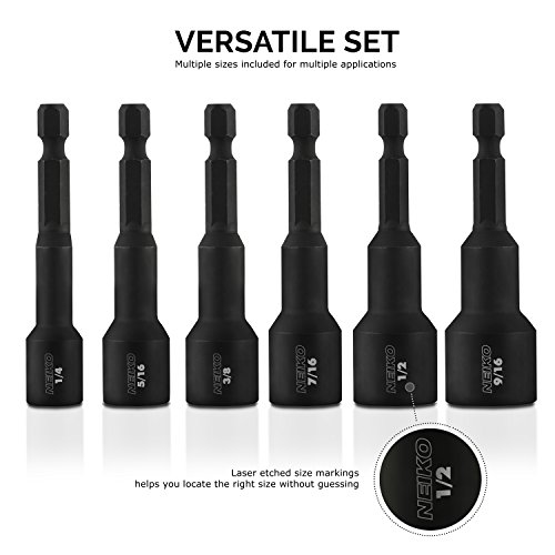 Neiko 10190A Impact Ready Magnetic Nut Driver Bit Set, 6Piece CR-V...