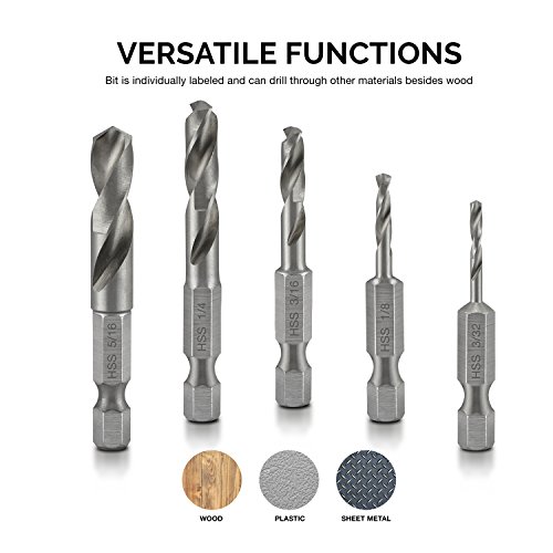 NEIKO 11402A Stubby Drill Bit Set for Metal, 5 Piece | 1/4 Inch Qu...