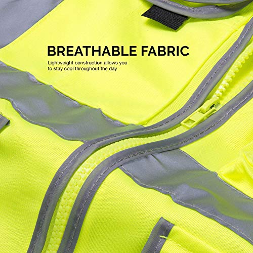 NEIKO 53995A High Visibility Safety Vest with 7 Pockets and Zipper...