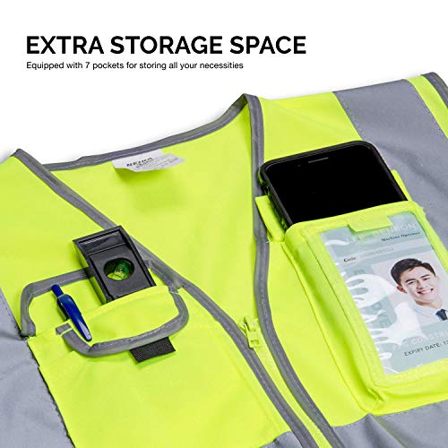 NEIKO 53995A High Visibility Safety Vest with 7 Pockets and Zipper...