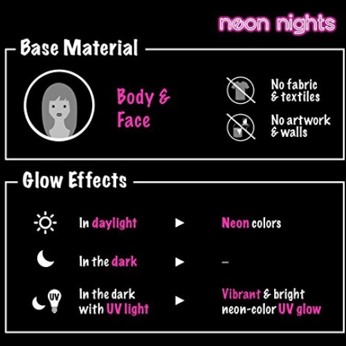neon nights 8 x UV Body Paint Set | Black Light Glow Makeup Kit | ...