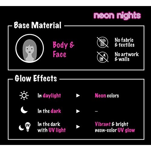 neon nights 8 x UV Body Paint Set | Black Light Glow Makeup Kit | ...