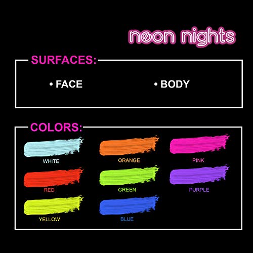 neon nights 8 x UV Body Paint Set | Black Light Glow Makeup Kit | ...