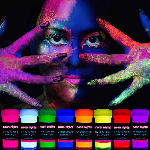 neon nights 8 x UV Body Paint Set | Black Light Glow Makeup Kit | ...