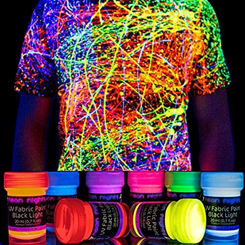 neon nights 8 x UV Fabric Paint Set Fluorescent for Clothing - Vib...