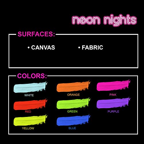 neon nights 8 x UV Fabric Paint Set Fluorescent for Clothing - Vib...