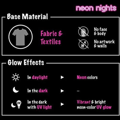 neon nights 8 x UV Fabric Paint Set Fluorescent for Clothing - Vib...