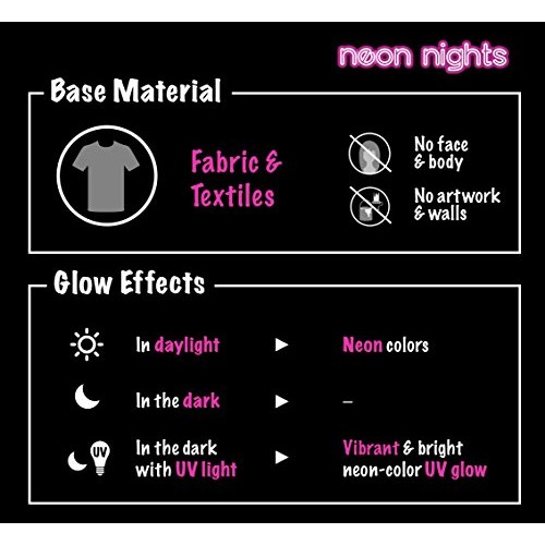 neon nights 8 x UV Fabric Paint Set Fluorescent for Clothing - Vib...