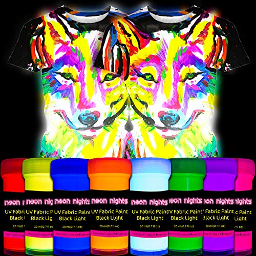 neon nights 8 x UV Fabric Paint Set Fluorescent for Clothing - Vib...