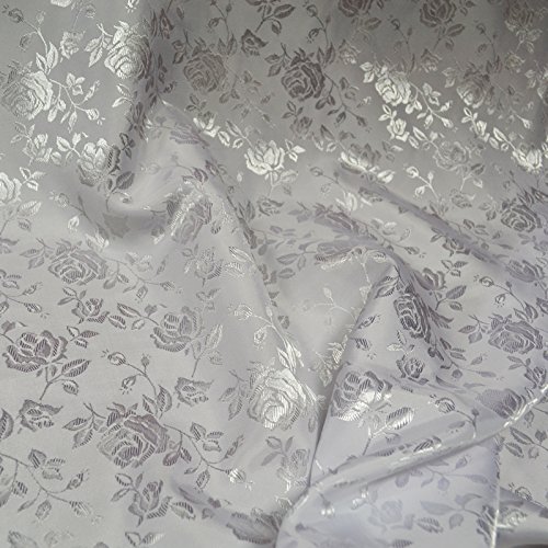 White Satin Floral Jacquard Fabric 58 inches wide sold by the yard