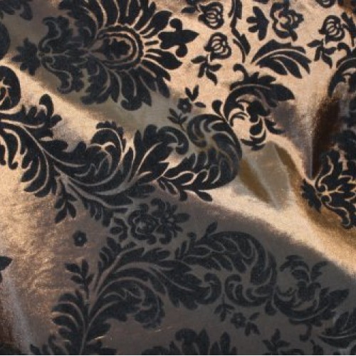 Flocked Damask Taffeta Fabric By the Yard 58-inch Wide, Black on B...