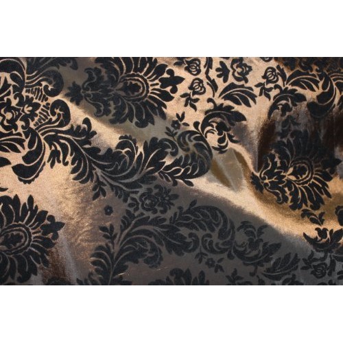 Flocked Damask Taffeta Fabric By the Yard 58-inch Wide, Black on B...